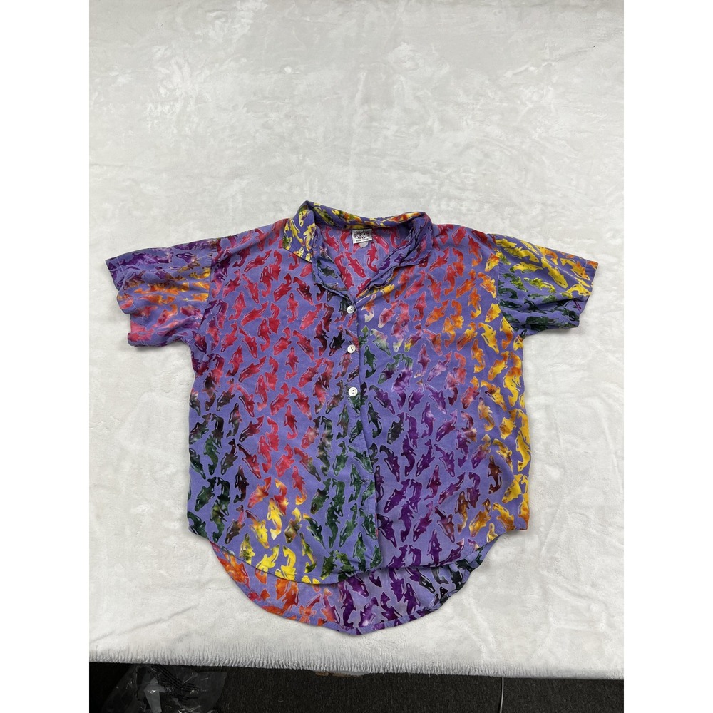 Modern Bay Shirt Womens Medium Purple Multi Color Mermaid Print Button Down